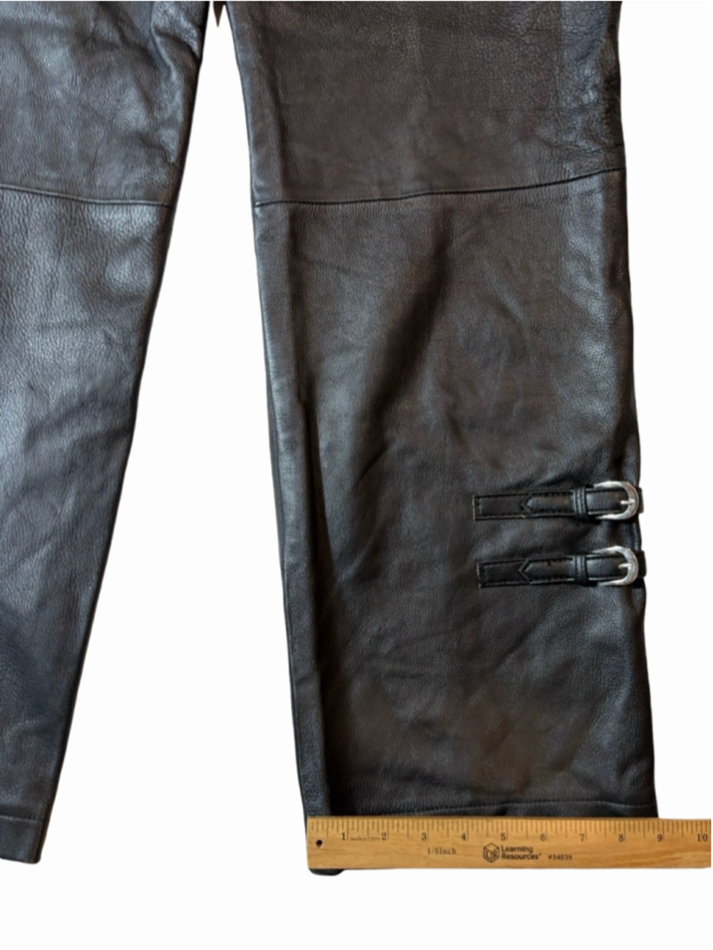 Jamin Leather Co. Y2K Black Leather Moto Biker Pants Buckle Strap 42 - Picture 8 of 8